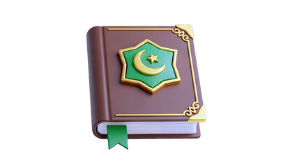 Islamic Book with Crescent Moon and Star Emblem
