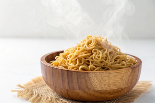 A bowl of pasta with steam rising from it