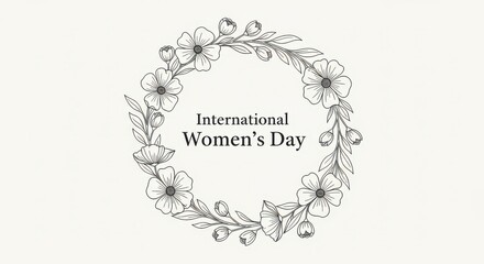 International womens day wreath of delicate flowers and leaves, celebration of women, empowerment, equality, feminism, floral design, spring, holiday