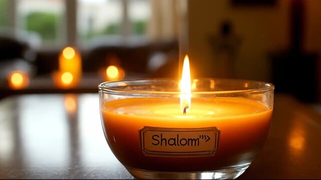 A warm candle flickers softly, creating a serene atmosphere at home.