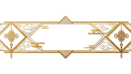 A decorative gold border with intricate designs and patterns, featuring Chinese New Year 2026 elements, set against a clean white background with elegant frames and borders.