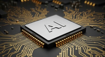 Closeup of a central processing unit cpu with the letters ai etched on its surface, symbolizing artificial intelligence and computing power