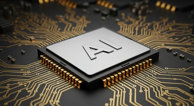 Closeup of a central processing unit cpu with the letters ai etched on its surface, symbolizing artificial intelligence and computing power - Powered by Adobe