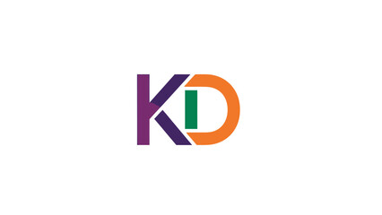KD logo design with purple, green, and orange colors, modern and creative.