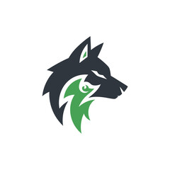 Obraz premium Intriguing wolf head logo design with sharp angles and vibrant colors.