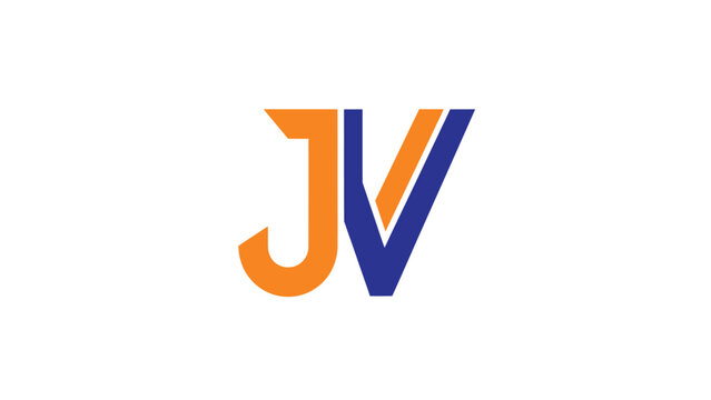 JV logo design with orange and blue colors, simple and modern.