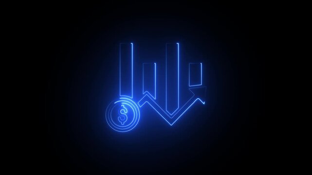 Blue Neon Financial Graph with Dollar Sign and Downward Trend Arrow on Black Background finance chart