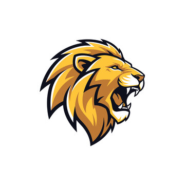 Majestic golden lion roaring with fierce expression and sharp teeth.