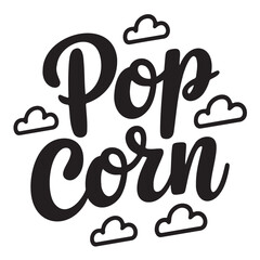 Obraz premium Popcorn Typography with Clouds Vectot on a White Background