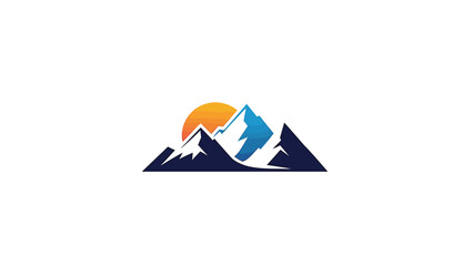 Majestic mountain range with a vibrant sun rising over the peaks, scenic landscape.