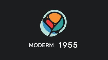 Modern 1955 logo design featuring abstract floral elements and vibrant colors on dark background.