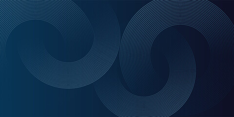 Abstract blue glowing geometric lines on dark blue background. Modern shiny blue circle lines pattern. Futuristic technology concept. Suit for cover, poster, banner, header, website.