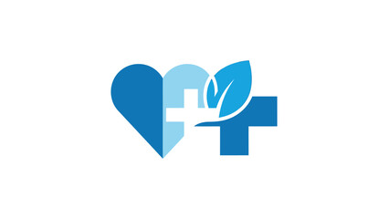 Obraz premium Medical health logo design with heart, cross, and leaf elements.