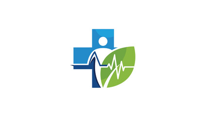 Medical healthcare logo design with a cross and a leaf, representing health and nature.