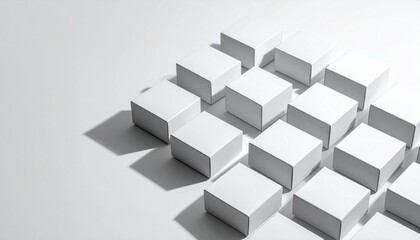 Obraz premium Minimal White Cardboard Boxes in Grid Pattern with Copy Space