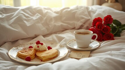 Cozy morning breakfast in bed