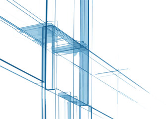 Modern architectural glass structure vector, abstract blue skyscraper facade with glass panels and steel beams in light blue tones