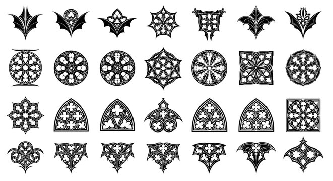 Gothic Rose Window and Architectural Ornament Vector Set.