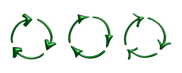 Fototapeta premium Set of 3d recycle arrow icon Recycling resources symbol Reuse of materials, zero waste, green environment, saving the planet