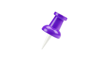 Purple Thumbtack on White Background
