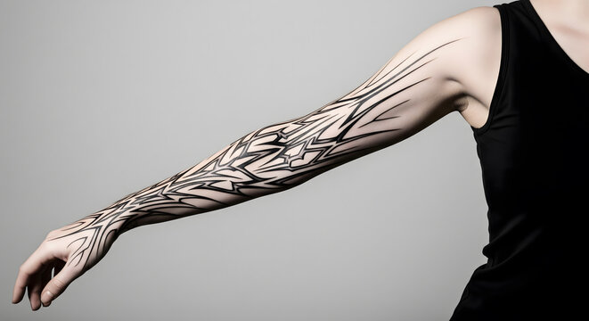 Neo-Tribal Cyber Sigilism Tattoo on Arm Fashion Concept