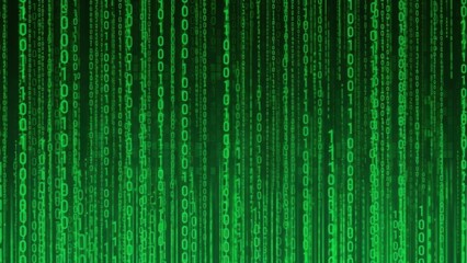 Vibrant green binary code streaming across screen