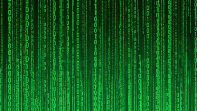Vibrant green binary code streaming across screen - Powered by Adobe