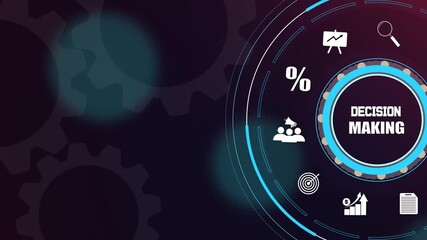 Strategic decision making concept on a futuristic digital interface with mechanical gear wheels and business icons - Powered by Adobe