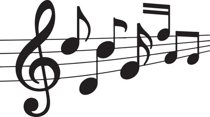 Musical notes and treble clef on a white background