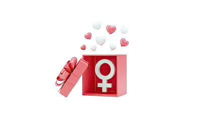 Pink Gift Box with Female Symbol and Hearts