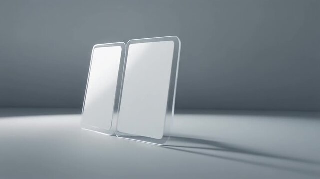 Frosted glass cards transition moving grey background