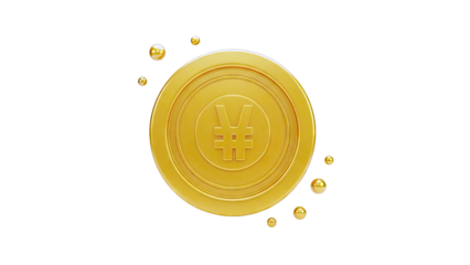Golden Coin with Japanese Yen Symbol and Bubbles