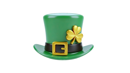 Green Leprechaun Hat with Gold Clover and Buckle