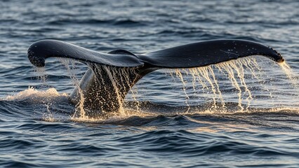 A whale tail splashing in the ocean water during a peaceful moment