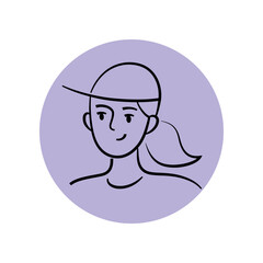 Minimalist line art illustration of modern young woman wearing cap. Clean contour drawing with calm, stylish mood, suitable for avatars, profile pictures, social media and app interfaces