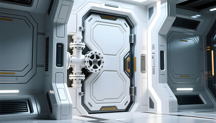 Sci-Fi White Mechanical Gate with Airtight Valve Structure