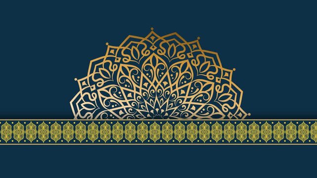 Elegant Gold Mandala Design on Deep Teal Background with Ornate Border.