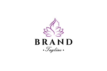 Fototapeta premium beauty logo with woman face and lotus flower in vector design style template