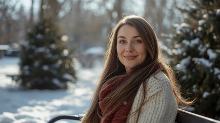 Young woman smiling in snowy forest