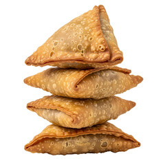 Stack of samosas isolated on white background