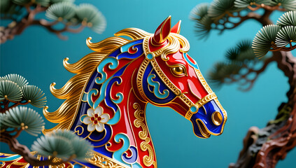 A cloisonne horse profile reflecting Eastern aesthetics