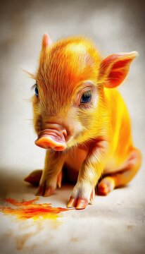 Un cerdito beb&eacute; de color naranja brillante posa con una expresi&oacute;n curiosa.