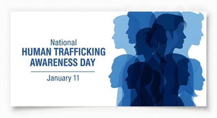 National Human Trafficking Awareness Day Banner with People Silhouettes and Blue Gradient Design
