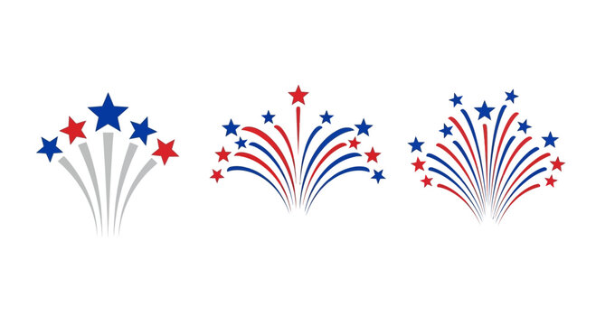 Patriotic firework explosions with red white and blue stars