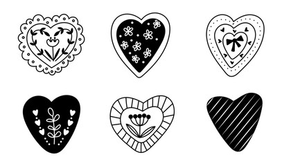 Set of whimsical doodle hearts. Hand drawn heart illustration. Saint Valentines day.