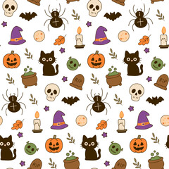 Cute seamless halloween pattern. Perfect halloween pattern for wrapping, pyjamas and bedding.