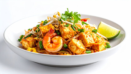 Thai style noodles , Pad thai on white background