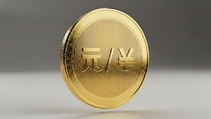 Shiny Golden Coin Displaying Yuan and Yen Currency Symbols in 3d