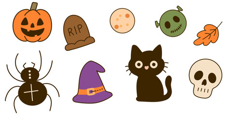 Set with cute cartoon halloween elements.
