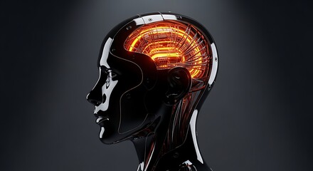 Abstract representation of a human head with glowing orange circuits inside, symbolizing artificial intelligence and the mind